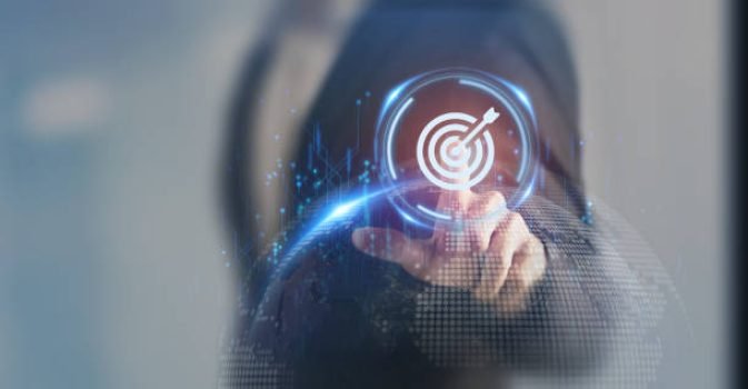 Business goals concept. Strategy and goals achievement. Goals, target icon on smart background. Business planning, common goals, business vision, planning and strategies.